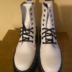 White and Black Combat Boots with Smooth Leather and Metal Eyelets